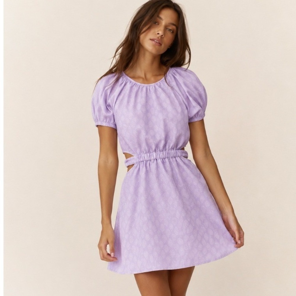 United Colors of Benetton Linen Blend Mini Dress Lavender Purple Floral Romantic